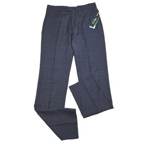 Tommy Hilfiger Wool Dress Pants Mens 32x30 Blue Plaid‎ TH Flex Stretch $190 NEW